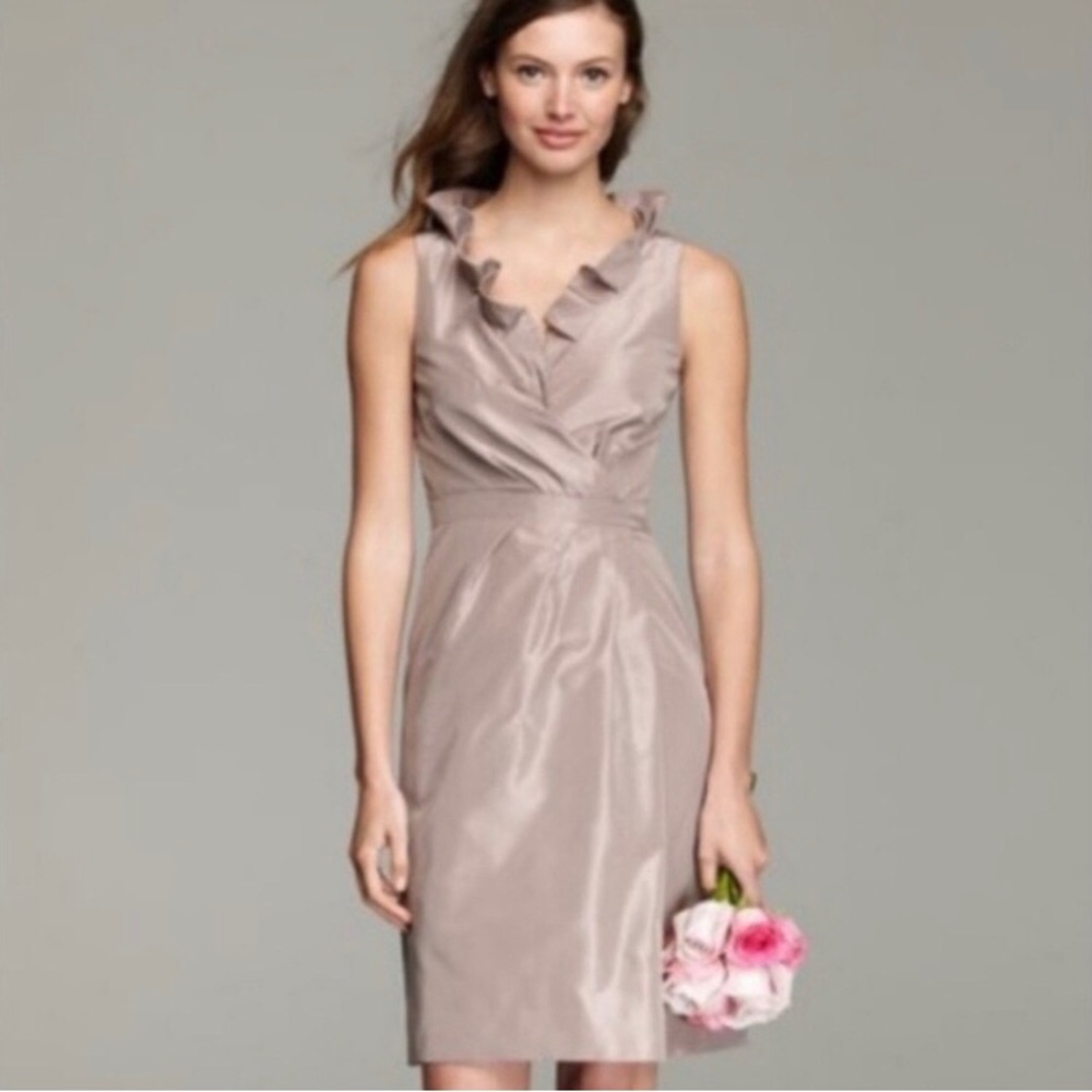 J. Crew Blakey Taffeta Dress w/Neck Ruffles
